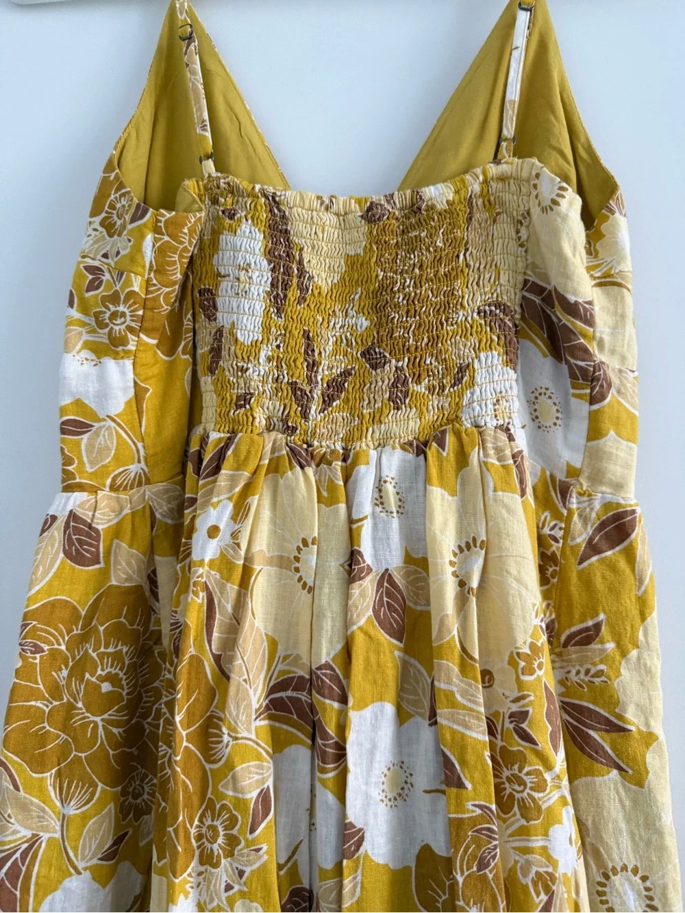 Abercrombie & Fitch yellow floral linen blend button through/front maxi dress MP